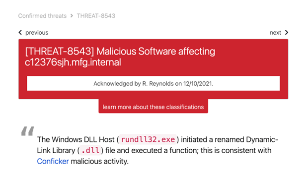 red canary managed detection and response threat alert screenshot